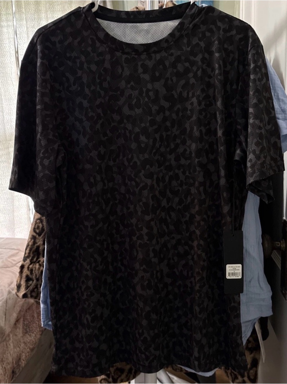 Men's Black Leopard Print Short Sleeve Crew Tee